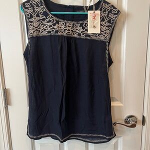 THML Navy and Cream Embroidered Blouse